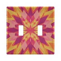 a pink and yellow light switch cover with an abstract design