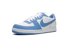 The Nike Terminator Low "University Blue" is a colorway of the retro basketball sneaker loosely inspired by the “UNC” theme.  The Terminator Low “University Blue” isn’t affiliated with the University of North Carolina and its sports teams, but nonetheless shows love to the school with its color block inspired by the Tar Heels uniform colors.  The upper is complete with a white leather base and University Blue leather overlays and Swoosh branding.  “Nike” detailing is found in blue lettering on t Nike Terminator, The Terminator, Retro Basketball, University Of North Carolina, Tar Heels, Stadium Goods, Basketball Sneakers, Nike Basketball, Blue Nike