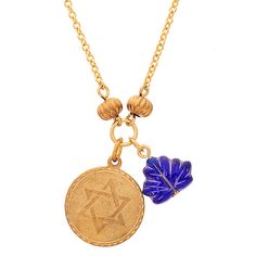 New Gold Jewish Star Blue Glass Leaf Necklace. Gold Good Luck Charm And Blue Glass Leaf. New Never Worn. Gorgeous Necklace! Blue Pendant Necklace With Star Charm, Blue Star Charm Pendant Necklace, Blue Star-shaped Adjustable Necklace, Blue Star-shaped Nickel-free Necklace, Blue Star Of David Necklace As Gift, Blue Star Of David Necklace Gift, Blue Star Of David Necklace For Gift, Blue Jewelry With Star Charm For Jewelry Making, Leaf Necklace Gold