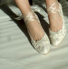 "Ivory lace embellished wedding shoes for bride and bridesmaids, with low heels. These shoes compliment your ivory lace wedding dress beautifully! Custom wedding gift, personalized engagement gift, bridesmaids shoes. Ivory bridal shoes are designed with embroidered lace. Glass beads, shiny sequins and small pearls are used on the embroidery. Organza ribbons tie on the front. Custom details can be added on this design, soles can be personalized with your names and wedding date. They are made of s Kitten Heels Wedding, Shoes With Pearls, Embellished Wedding Shoes, Lace Bridal Shoes, Lace Wedding Shoes, Kitten Heel Wedding Shoes, Wedding Shoes For Bride, Shoes For Bride, Ivory Bridal Shoes