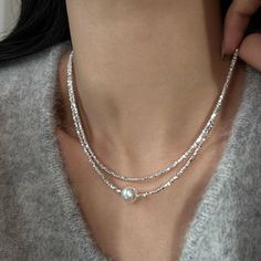 Elegant Pearl Necklace in Sterling Silver Crystal Core, Stackable Engagement Ring, Bead Necklaces, Pearl Necklaces, Bridal Ring Sets, Elegant Necklaces, Bangles Jewelry, Fine Jewellery Earrings, Rings For Her