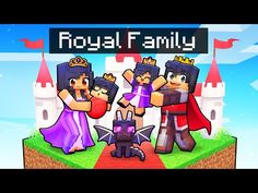 the royal family is in front of a castle with two princesses and one man