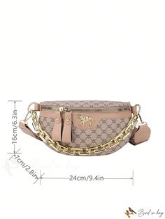 BirdinBag - Stylish Geometric Waist Bag with Chain Detail - Compact and Fashionable Trendy Chain Pouch Bag, Trendy Travel Bag With Chain Detail, Trendy Travel Bags With Chain Detail, Chic Belt Bag With Chain Strap For Travel, Elegant Gold Bag With Chain Print, Travel Crossbody Bag With Chain, Daily Use Belt Bag With Chain Strap, Trendy Beige Bag With Chain Strap, Rectangular Bags With Chain Print For Everyday Use