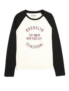 Women's Raglan Long Sleeve T-shirt in Antique White - BROOKLYN INDUSTRIES Casual Raglan Sleeve T-shirt For College, Fall Raglan Sleeve T-shirt For Streetwear, White Raglan Sleeve T-shirt For Fall, Casual Raglan Sleeve Top With Letter Print, Graphic Print Raglan Sleeve College Tops, Letter Print Raglan Sleeve T-shirt For College, College Raglan Sleeve T-shirt With Letter Print, Sporty Raglan Sleeve T-shirt For Spring, Sporty Cotton Tops With Raglan Sleeves