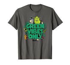 green vibes only t - shirt with monsters and plants on the front in grey