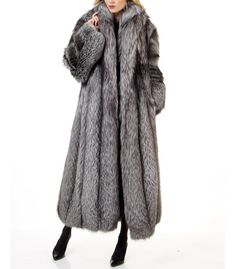 Women's Full Length Silver Fox Fur Coat: FurSource.com Luxury Long Fur Coat For Fall, Long Faux Fur Coat With Faux Fur Lining, Long Fur Coat With Feather Trim, Long Faux Fur Coat For Winter, Long Winter Fur Coat With Faux Fur Trim, Long Mink-colored Faux Fur Coat, Winter Long Fur Coat With Feather Trim, Long Mink Color Fur Coat With Faux Fur Trim, Long Mink Faux Fur Outerwear