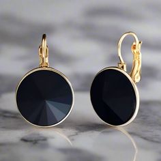 Feshionn IOBI Earrings black Obsidian Black Dome Austrian Crystal Leverback Earrings Black Formal Wear, Black Crystal Earrings, Dome Earrings, Luxurious Jewelry, Black Formal, Leverback Earrings, Crystal Set, Earrings Black, Austrian Crystal