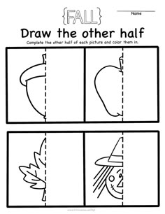 an activity sheet for children to learn how to draw and color the faces of fall