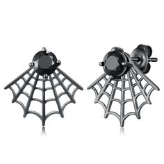 PRICES MAY VARY. 🕷️Spider Earrings Design: Spiders symbolize concentration, calmness and mystery. The black zirconia part can be taken off or hung up at will, cool and highly personalized, the unique design of the spider web earrings makes them mysterious and elegant. Perfect gift for Halloween or for everyday wear! 🕸️Sterling Silver Material: These Halloween spider web earrings are made of high-quality 925 sterling silver, will not turn your skin green, red or itchy. It's nickel-free, lead-fr Spooky Black Jewelry Gift, Gothic Hypoallergenic Halloween Earrings, Internally Threaded Black Sterling Silver Earrings, Black Drop Earrings For Halloween, Black Hypoallergenic Earrings For Halloween, Gothic Black Hypoallergenic Earrings, Black Hypoallergenic Halloween Earrings, Spooky Black Drop Earrings, Black Halloween Earrings Gift