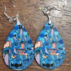 Handcrafted Apprx. 2in In Total Length Trendy Blue Teardrop Jewelry, Blue Fun Drop Earrings, Blue Drop Earrings Fun Style, Fun Handmade Blue Jewelry, Fun Blue Dangle Earrings, Fun Blue Dangle Jewelry, Blue Fun Dangle Jewelry, Blue Dangle Jewelry With A Fun Style, Stitch Collage