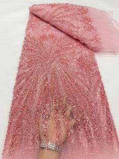 This high quality Fabric is measured in 5 Yards With Embroidered Beading and Sequin. It is soft, very delicate and beautiful. This high Quality Fabric is made with Fashion embroidered rhinestones can be used in making party wedding dresses, skirts, shawls, scarves and other other fashion apparels as you would like. Size : Length : 5 yards (180 inch). Width: 50 inch (Please allow slight deviation for the measurement data ,±1 inch) Material: 100% Polyester, Tulle Lace Fabric, Eco-Friendly embroide Pink Beaded Embroidered Fabric For Party, Pink Sequin Fabric With Pearl Embroidery For Party, Elegant Pink Embellished Sequin Fabric, Elegant Pink Embroidered Sequin Fabric, Pink Beaded Lace Embroidered Fabric, Pink Pearl Embroidered Lace Sequin Fabric, Pink Sequin Lace Fabric With Pearl Embroidery, Pink Lace Sequin Fabric With Pearl Embroidery, Pink Lace Fabric With Rhinestones Embroidery