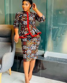 Ankara Peplum Top and Skirt Ankara Peplum Top Pencil Skirt, Ankara Top And Skirt, Skirt And Blouse Ankara, African Print Peplum Top, Ankara Top Styles, Ankara Skirt And Blouse Styles, Beautiful Ankara Styles, Ankara Skirt And Blouse, African Print Skirt