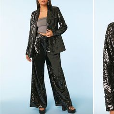 Nwt From Forever 21 Black Sequin Two Piece Suit. Bought This For The Eras Tour, Super Cute Just Didn’t Fit Me The Way I Wanted. Both Items Are Really Nice Quality For Forever 21 So Bummed It Didn’t Fit Well On Me. Open To Offers On This One As It Was Final Sale! Cheap Forever 21 Party Bottoms, Trendy Fitted Pantsuit For Parties, Trendy Fitted Pantsuit For Night Out, Glamorous Fall Pantsuit For Night Out, Forever 21 Party Bottoms For Fall, Chic Sequined Pantsuit For Night Out, Forever 21 Bottoms For Fall Party, Black Sequin Jumpsuit, Spaghetti Strap Rompers