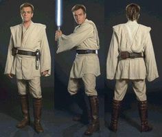 star wars character costumes are shown in three different positions, including the man with the light saber