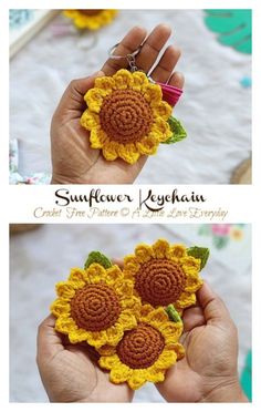 crochet sunflower keychain pattern by sufflower kytchu