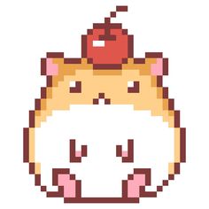 a hamster with a cherry on top of it's head in pixel art