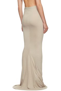 Rick Owens Lilies: Taupe Raw Edge Maxi Skirt | SSENSE Viscose Flowy Maxi Skirt With Lining, Fitted Long Viscose Skirt, Relaxed Viscose Maxi Skirt With Lining, Viscose Long Lined Skirt Bottoms, Viscose Skirt With Elastic Waistband, Viscose Long Lined Skirt, Long Viscose Lined Skirt, Flowy Elastane Skirt, Stretch Elastane Maxi Skirt