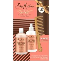 Sheamoisture Wash & Glow Women's Gift Set Shampoo & Conditioner Coconut & Hibiscus Tooth Comb, 13 oz 2 Pack. Share the gift of shiny, healthy, bouncy hair! Give the women in your life with curly or wavy hair, our SheaMoisture Wash & Glow Gift Set  complete with Curl & Shine Coconut & Hibiscus Shampoo and Conditioner, plus a bonus bamboo comb thats ideal for those stubborn tangles and working conditioner through hair. Begin transforming dry, brittle hair into bouncy, vibrant waves and curls with Hibiscus Shampoo, Cruelty Free Hair Products, Shea Moisture Shampoo, Bamboo Comb, Coconut Hibiscus, Curl Shampoo, Shea Moisture, Bouncy Hair, Neem Oil