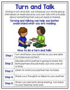 a poster with instructions to turn and talk