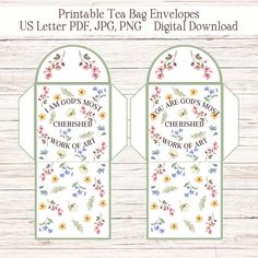 Printable Tea Bag Envelopes Tea Bag Wrapper Tea Lover Gift Teabag Holder Scripture Tea Bag Wrapper Mother's Day Tea Scripture Tea, Tea Bag Favors, Tea Cup Card, Mother's Day Celebration, Teabag Holder, Victorian Crafts, Tea Party Favors, Denim And Diamonds