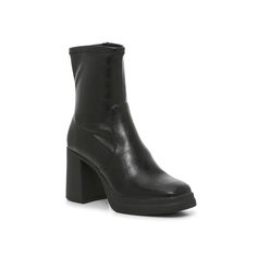 Steve Madden-Kiaa Platform Bootie Stand out in style with the Kiaa platform booties from Steve Madden. This sleek pair features a modern square toe, a platform design, a form-fitting silhouette, and a thick block heel. Click here for Boot Measuring Guide.