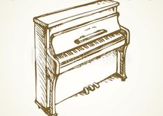 an old piano drawn in brown ink