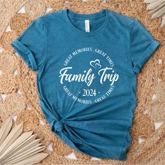 Family Trip 2024 Shirt, Summer Trip Shirts, Vacations Shirt,  Family Trip Tee, Travel Family shirt, Summer Trip Shirt, Family Vacation How to Order?  1-Choose your t-shirt color, 2- Choose your size, 3- Select the quantity, 4- Click Add to Cart.  Production and shipping: * 100% airlume combed and ring-spun cotton, 32 singles 4.2 oz. * Solid colors are %100 cotton * Heathers are %52 cotton %48 polyester * Athletic Heather is combed and ring-spun cotton, 10% polyester * Seamless collar * Heat tran Blue Short Sleeve Top For Family Reunion, Blue Top With Letter Print For Family Reunion, Blue Custom Print Tops For Family Reunion, Blue Graphic Print Top For Family Reunion, Blue Graphic Print Tops For Family Reunion, Crew Neck Shirt With Letter Print For Family Reunion, Blue T-shirt With Letter Print For Family Reunion, Family Reunion Short Sleeve Shirt With Letter Print, Short Sleeve Shirt With Letter Print For Family Reunion