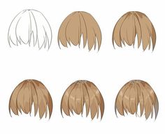 four different types of hair for anime characters, each with long blonde hair and short bangs