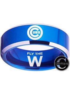 Chicago Cubs ring blue and silver ring 8mm Tungsten Ring, sizes 4 - 17 available. Customize with a special name, date or message on the inside of the band. #chicago #cubs #chicagocubs #chitown #mlb #worldseries #championshipring Customizable Blue Round Jewelry, Chicago Cubs Fans, Cubs Logo, Championship Rings, S Name, Custom Wedding Rings, Custom Ring, Ring Blue, Tungsten Ring