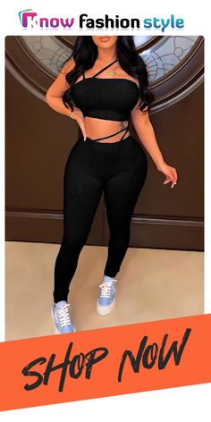 Black Sexy Sportswear Solid Patchwork Spaghetti Strap Sleeveless Two Pieces Two Piece Pants Set, Cute Comfy Outfits, Tracksuit Women, Athletic Outfits, Black Girls Hairstyles, Yoga Clothes, Wholesale Fashion, Comfy Outfits, Two Pieces