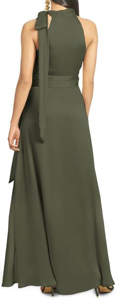 Sachin & Babi Kayla Halter Gown | Nordstrom Long Green Dress, Mother Of The Bride Dresses Long, Mother Of Groom Dresses, Halter Gown, Elegant Maxi Dress, Groom Dress, Moss Green, Formal Gowns, Mother Of The Bride Dresses