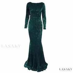 Lasaky - Sophisticated Beaded Mermaid Evening Dress for Glamorous Events Embellished Fitted Mermaid Evening Dress, Glamorous Sequined Mermaid Dress For Banquet, Green Sequined Mermaid Dress For Evening, Green Long Sleeve Mermaid Evening Dress, Elegant Green Sequined Maxi Dress, Elegant Mermaid Evening Dress For Night Out, Embellished Fitted Green Mermaid Dress, Fitted Embellished Mermaid Dresses, Elegant Floor-length Sequin Fabric For Night Out