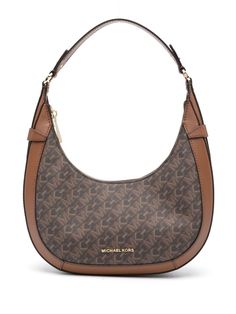 camel brown/coffee brown calf leather faux-leather trim all-over logo print contrasting trim logo lettering single shoulder strap main compartment internal patch pocket logo-jacquard lining gold-tone hardware top zip fastening Michael Kors Bag Brown, Contrasting Trim, Pocket Logo, Brown Coffee, Coffee Brown, Contrast Trim, Preston, Leather Trim, Small Bags