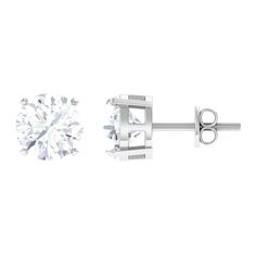 Round Moissanite Solitaire Stud Earrings in Claw Setting Moissanite - ( D-VS1 ) - Color and Clarity - Rosec Jewels Claw Prong, Claw Setting, Solitaire Studs, Moissanite Earrings, Single Stone, Round Moissanite, Round Shape, Prong Setting, White Gold