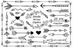 some arrows and hearts are drawn in black ink on white paper with the words doodle arrow clipart