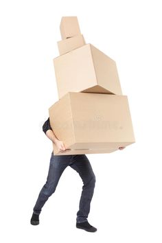 a man carrying cardboard boxes on his back royalty images and clippings stock photos