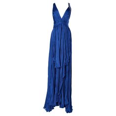 Blue silk pleated evening dress with crinkle effect and beadwork. Longer in the back. Hook&eye on the left side and zip in the middle back. Authenticity hologram . Split in the middle front ( lenght = 70 cm) Size 40 (It) 36 (Fr) 6 (Us) Boston Ballet, Vintage Roberto Cavalli, Roberto Dress, Gorgeous Images, Prom Dress Inspo, Silk Evening Gown, Silk Evening Dress, Dope Clothes, Dresses Fancy