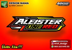 the logo for alester line red is shown on an orange and yellow background with black lettering