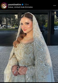 a woman in a wedding dress and veil posing for the camera with her hands on her hips