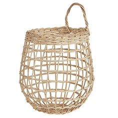 a wicker basket hanging from the side on a white background with clippings