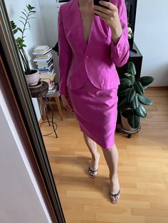 The blazer is in great pre-owned condition, without any critical defects Saint Laurent Suit, Pink Jacket Blazer, Suit Vintage, Vintage Mini Dresses, Grey Blouse, Pink Blazer, Womens Blazers, Vintage Silk, Blazer Suit