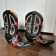 Handmade Custom Boots From Liberty Boot Company. These Are The Perfect Cowboy Boots! Black With Winged Hearts In Great Condition. See Last Photo With Picture Of Information And Size (7). One Of A Kind! Rockstar Cowboy, Cowgirl Things, Cowboy Boots Black, Custom Boots, Boot Companies, Boots Black, Shoes Heels Boots, Cowboy Boots, Shoes Women Heels