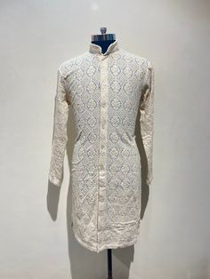 Sizes 30,32,34,36,38,40,42,44,46,48,50,52 CUSTOM FIT Mens Heavy Chikankari Kurta Pyjama Set| indian kurta pajama set for men|indian wedding wear outfits for men|mens wedding wear COLORS CUSTOMIZABLE Cream Self Design Kurta For Wedding, Cream Self-design Kurta For Wedding, Cream Wedding Kurta With Self Design, Cream Self Design Wedding Kurta, Cream Self-design Wedding Kurta, Chikankari Embroidery Sherwani For Traditional Ceremonies, Sherwani With Chikankari Embroidery For Traditional Ceremonies, White Sherwani With Self Design For Transitional Season, White Self Design Kurta For Traditional Ceremonies