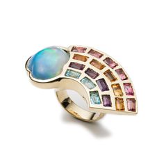 Medium Rainbow Ring with Moonstone – Brent Neale Brent Neale, Rainbow Moonstone Engagement Ring, Rainbow Ring, Rain Collection, Ellsworth Kelly, Alexis Bittar Jewelry, Signature Bracelet, Precious Rings, Hieronymus Bosch