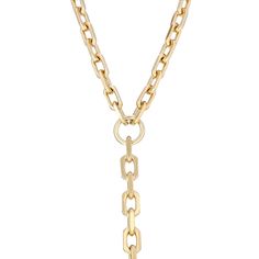 The Lennon Lariat is made from thick brass cable link chain, fastened with a with lobster clasp. Finishes available: 10K Gold or Rhodium-Silver. 2 Length Options:16" with an 7.5" drop24" with an 8" drop Chain measures:8.4mm (.33") wide Each link:13.1mm long (.51") & 2.2mm (.08") thick Clasp Measures:19mm (.75") long