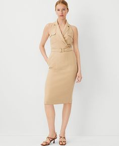 Elevate your wardrobe with the Ann Taylor Collared Sleeveless Sheath Dress, a perfect blend of sophistication and practicality. This dress is designed to make a statement wherever you go, from office meetings to weekend brunches.

- **Size:** 10
- **Color:** Baguette
- **Gender:** Female
- **Material:** Shell: 67% Lyocell, 18% Linen, 15% Viscose; Lining: 100% Polyester
- **Length:** 26" from natural waist
- **Features:** Notched lapel, sleeveless design, chest flap button pockets, self-tie D-rin Fitted Belted Dress With Pockets, Sleeveless Spring Dress With Belt Loops, Sleeveless Summer Dresses With Belt Loops, Sleeveless Dress With Belt Loops For Spring, Fitted Collared Belted Dress For Work, Spring Belted Dress With Pockets For Work, Spring Workwear Belted Dress With Pockets, Sleeveless Office Dress With Pockets, Sleeveless Belted Dress For Work