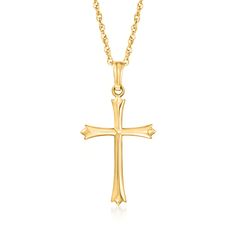 Ross-Simons - 14kt Yellow Gold Budded Cross Pendant Necklace. 18". This pendant necklace presents an elegant rendering of the traditional budded cross. The three petals on each end represent the Holy Trinity. Suspends from a rope chain with a springring clasp. 14kt yellow gold cross pendant necklace. Gold Cross Pendant Design, Classic Cross Pendant Necklace, Classic Yellow Gold Cross Necklace, Classic Yellow Gold Cross Pendant Necklace, Cross Pendant Design, Crosses Diy, White Gold Cross Pendant, Cross Choker Necklace, St Michael Pendant