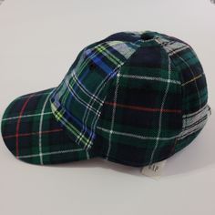 Gap Cap In Plaid In New Condition Gap Adjustable Curved Brim Hat, Adjustable Cotton Hats By Gap, Casual Plaid Hat With Curved Brim, Casual Plaid Flat Cap, Casual Multicolor Six-panel Hat, Multicolor Flat Cap Baseball Cap Casual Style, Gap, Blue Green, Color Blue