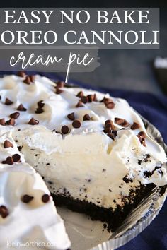 an easy no bake oreo cannoli ice cream pie