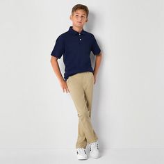 Made from stretch-cotton twill, this pair of flat front pants from Thereabouts' little and big boy collection are perfect for school or an occasion that needs a tailored look. Cut in a straight-leg, they have adjustable, partial elastic waistband, a button-zip fly, and side and back pockets. Wear them with a polo, a t-shirt, or a hoodie.Front Style: Flat FrontFeatures: Adjustable WaistClosure Type: Elastic Back, Button & ZipperFit: Regular FitPockets: 2 Back Slip Pockets, 2 Front Slip PocketsRis Cotton School Uniform Bottoms, Flat Front Pants, Big Boy, Big Boys, Stretch Cotton, Cotton Twill, Straight Leg, Elastic, Zipper